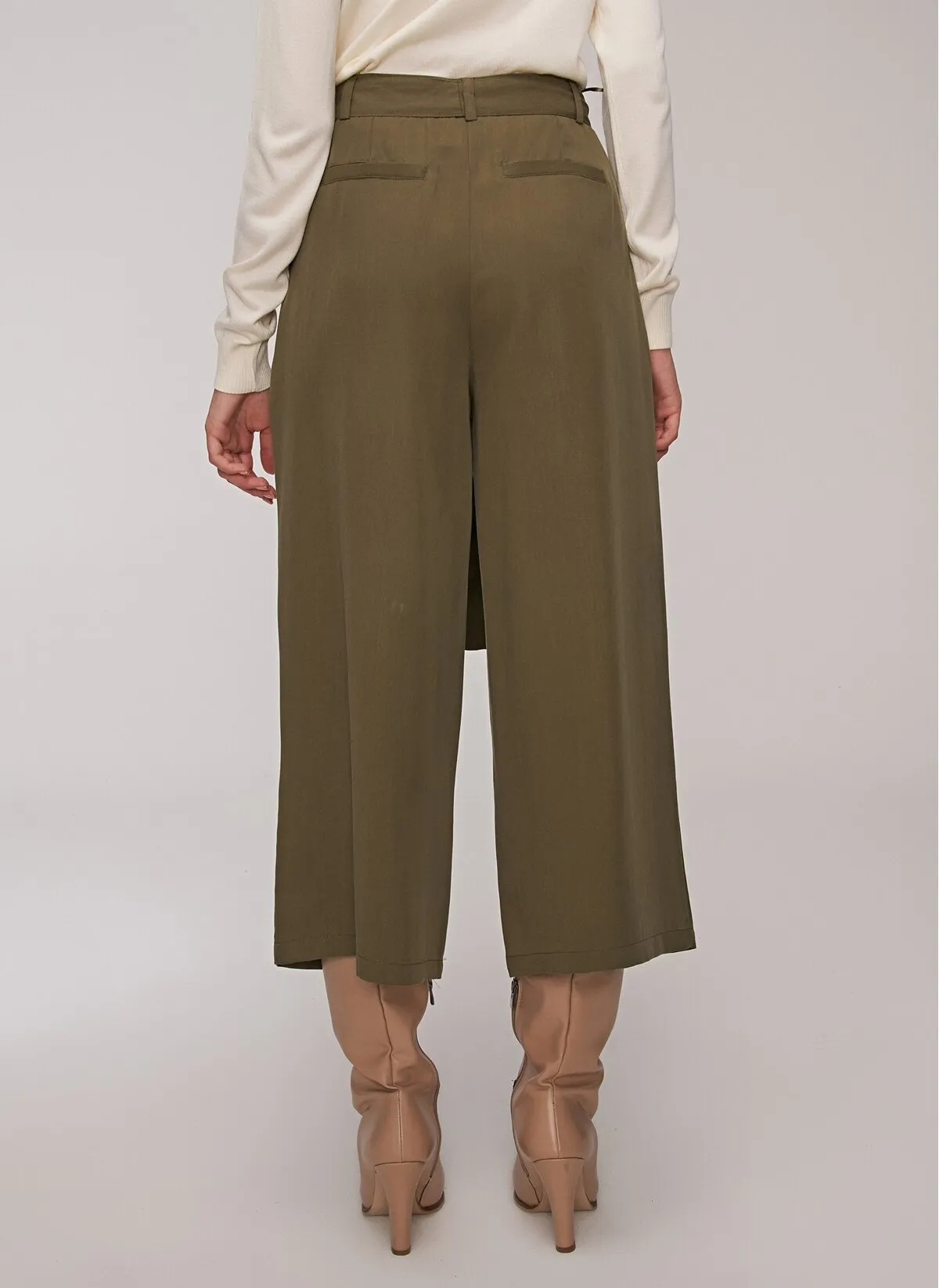 13809 Khaki Tencel Culotte Pants