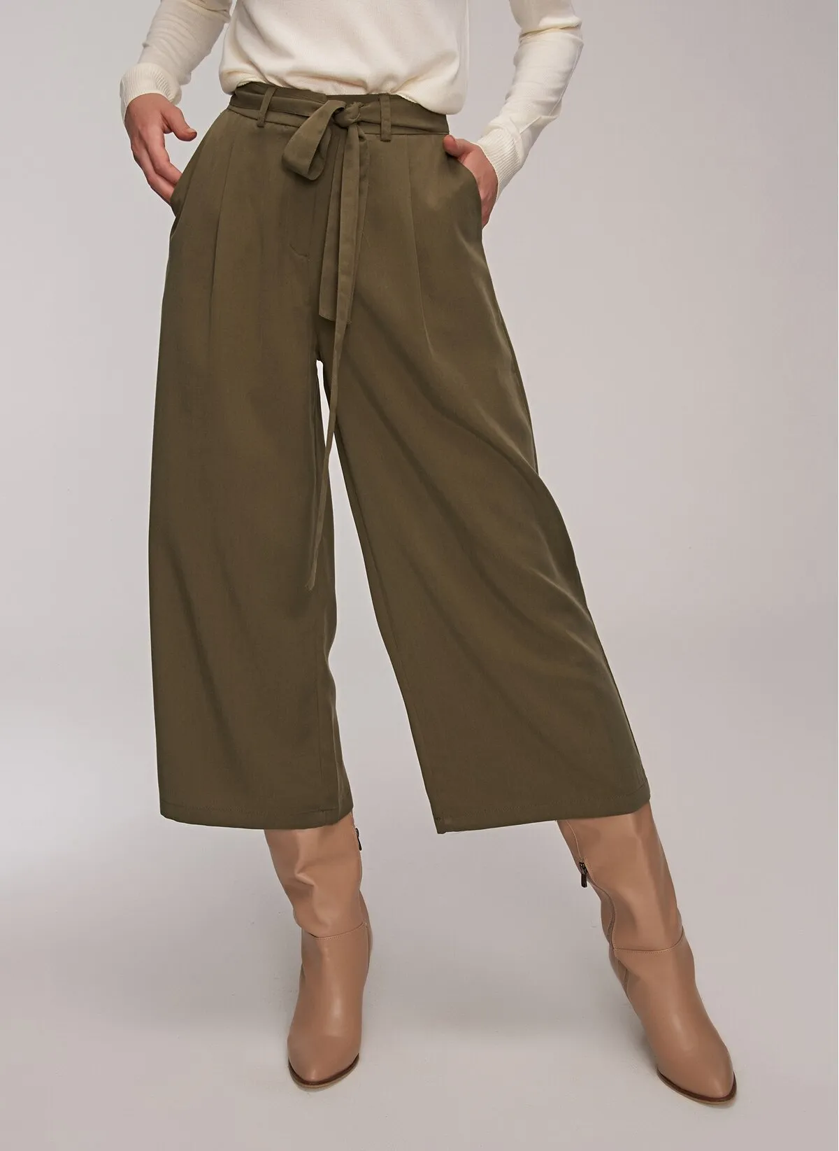 13809 Khaki Tencel Culotte Pants