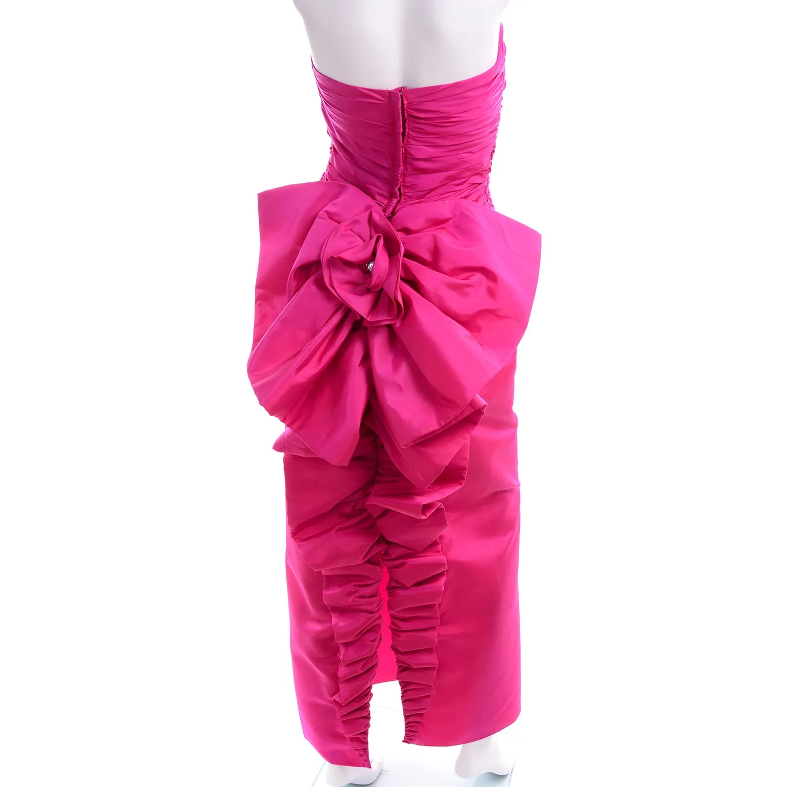 1980s Pink Strapless Evening Dress w/ Giant Bow & Ruching