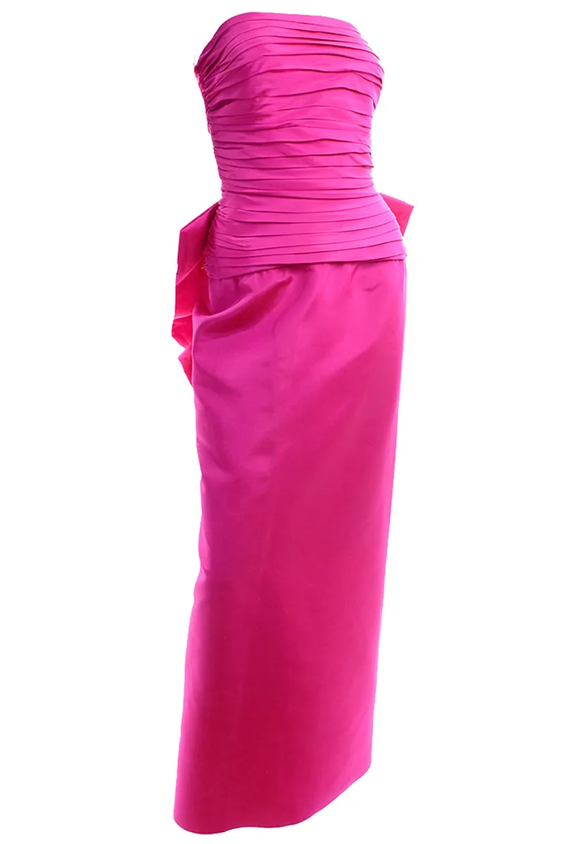 1980s Pink Strapless Evening Dress w/ Giant Bow & Ruching