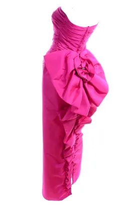 1980s Pink Strapless Evening Dress w/ Giant Bow & Ruching
