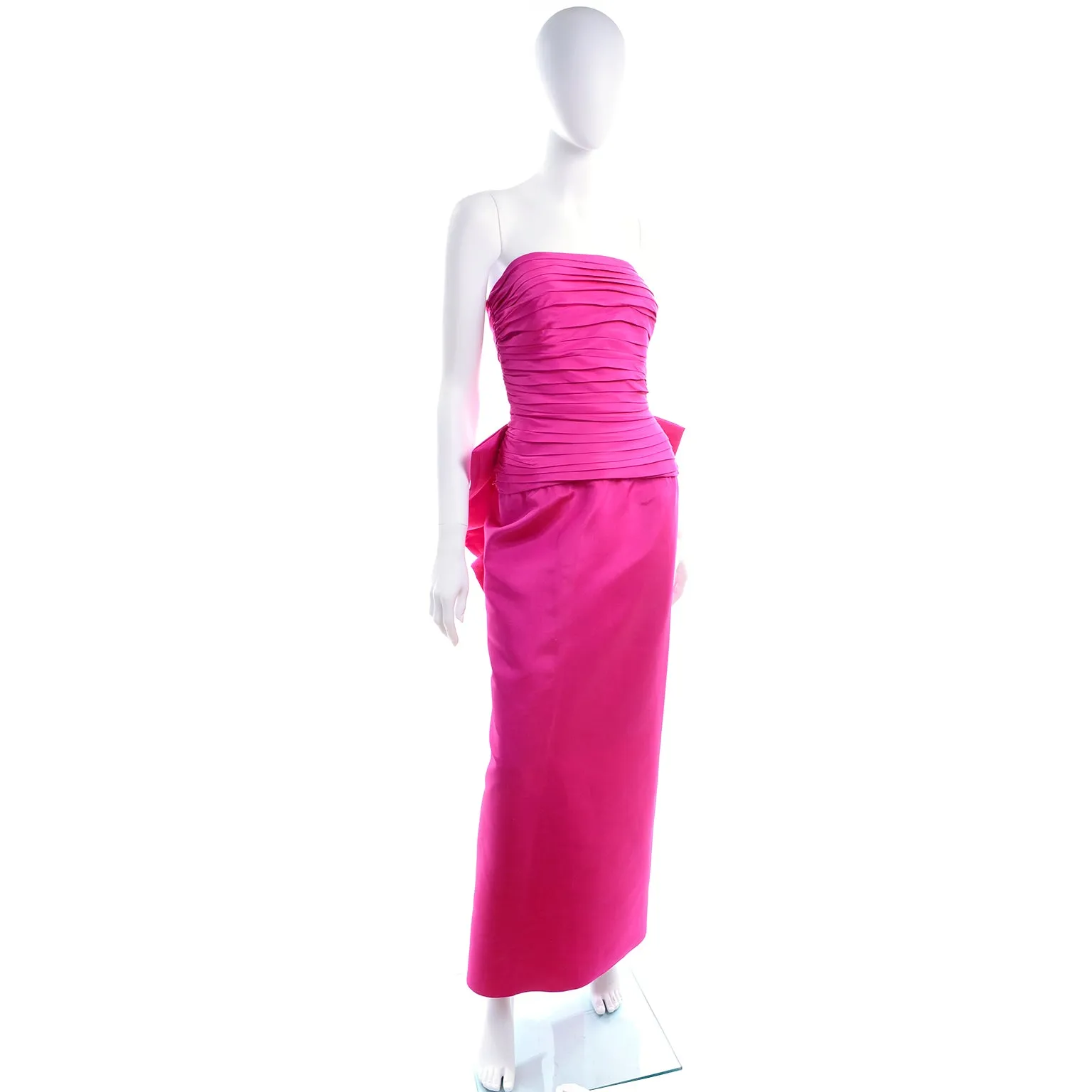 1980s Pink Strapless Evening Dress w/ Giant Bow & Ruching