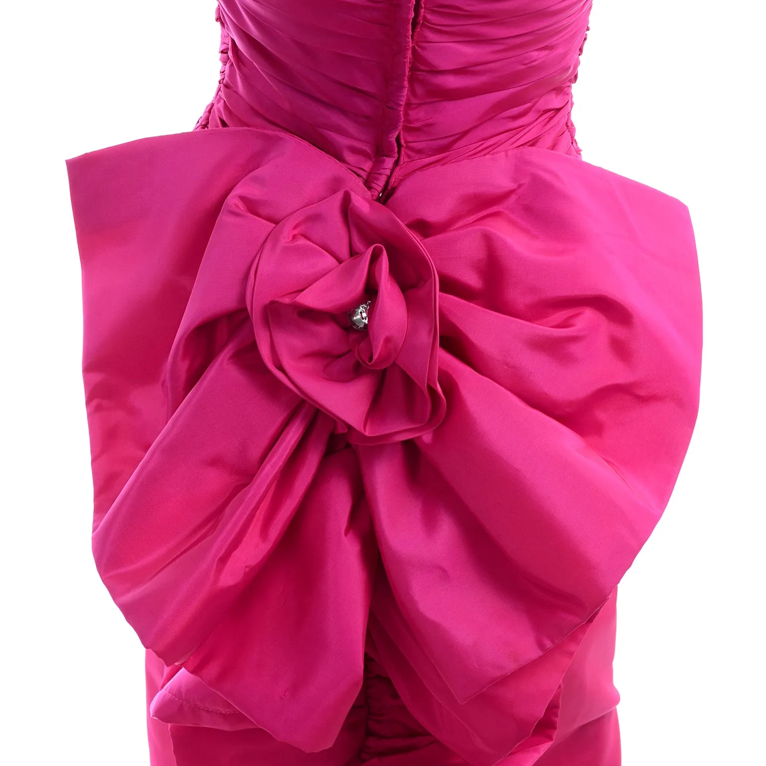 1980s Pink Strapless Evening Dress w/ Giant Bow & Ruching