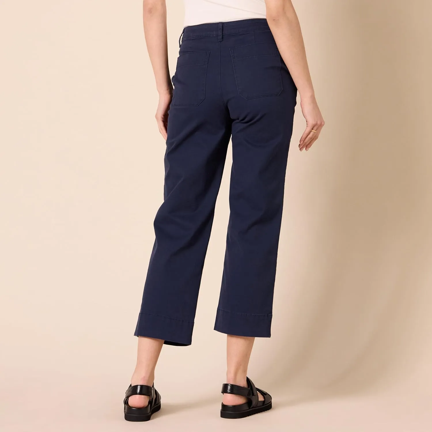 Amazon Essentials Women's High-Rise Slim-Fit Ankle-Length Wide-Leg Khaki Pant