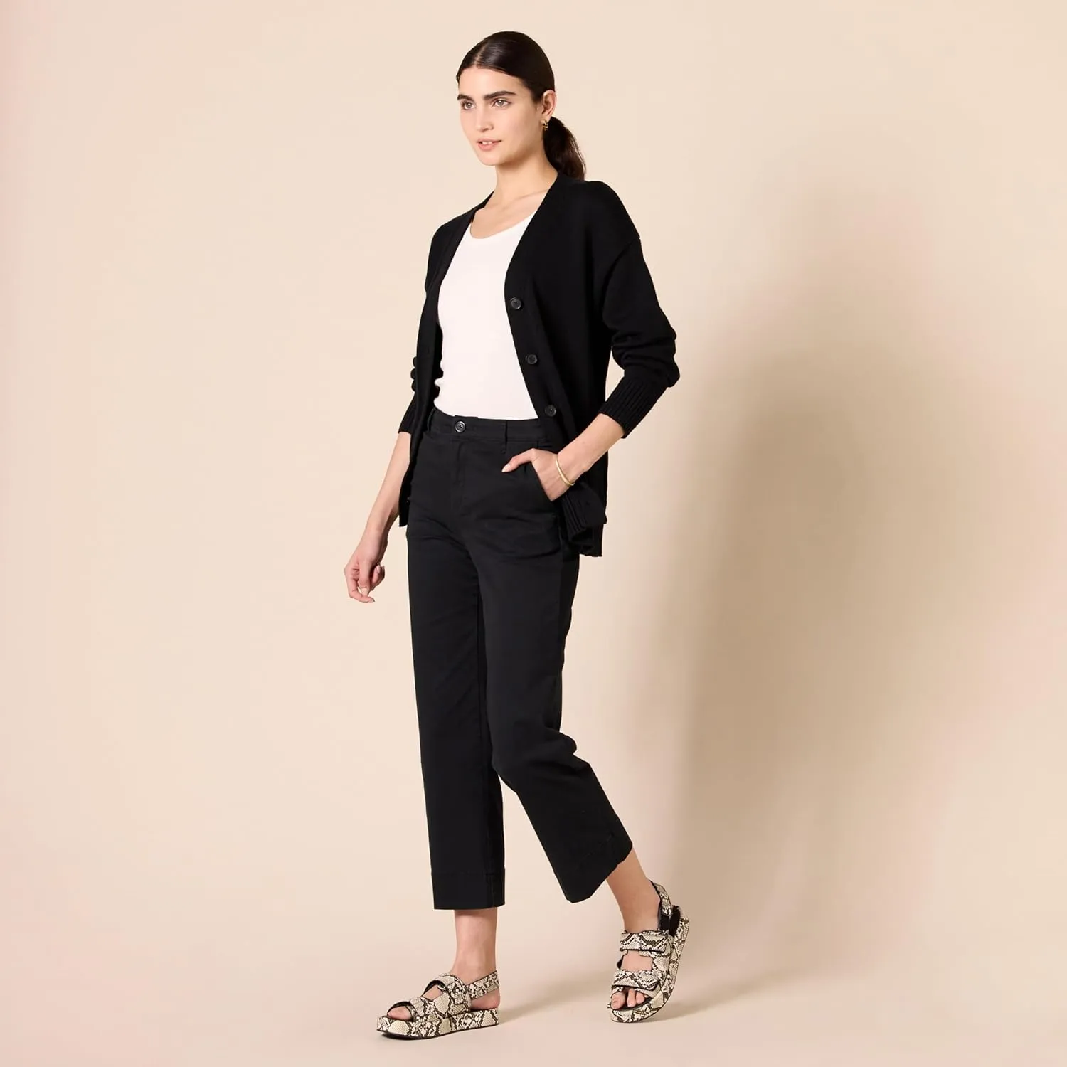 Amazon Essentials Women's High-Rise Slim-Fit Ankle-Length Wide-Leg Khaki Pant