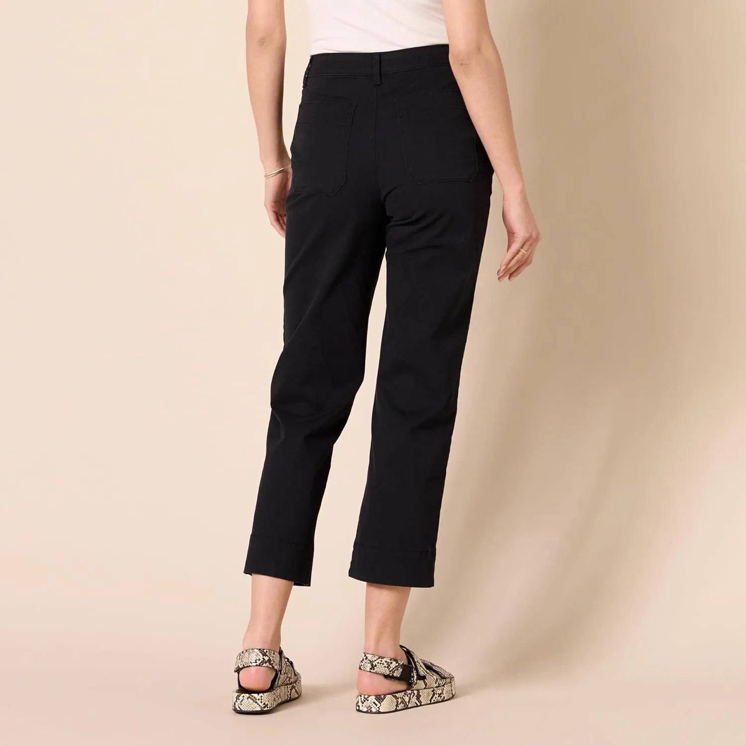 Amazon Essentials Women's High-Rise Slim-Fit Ankle-Length Wide-Leg Khaki Pant