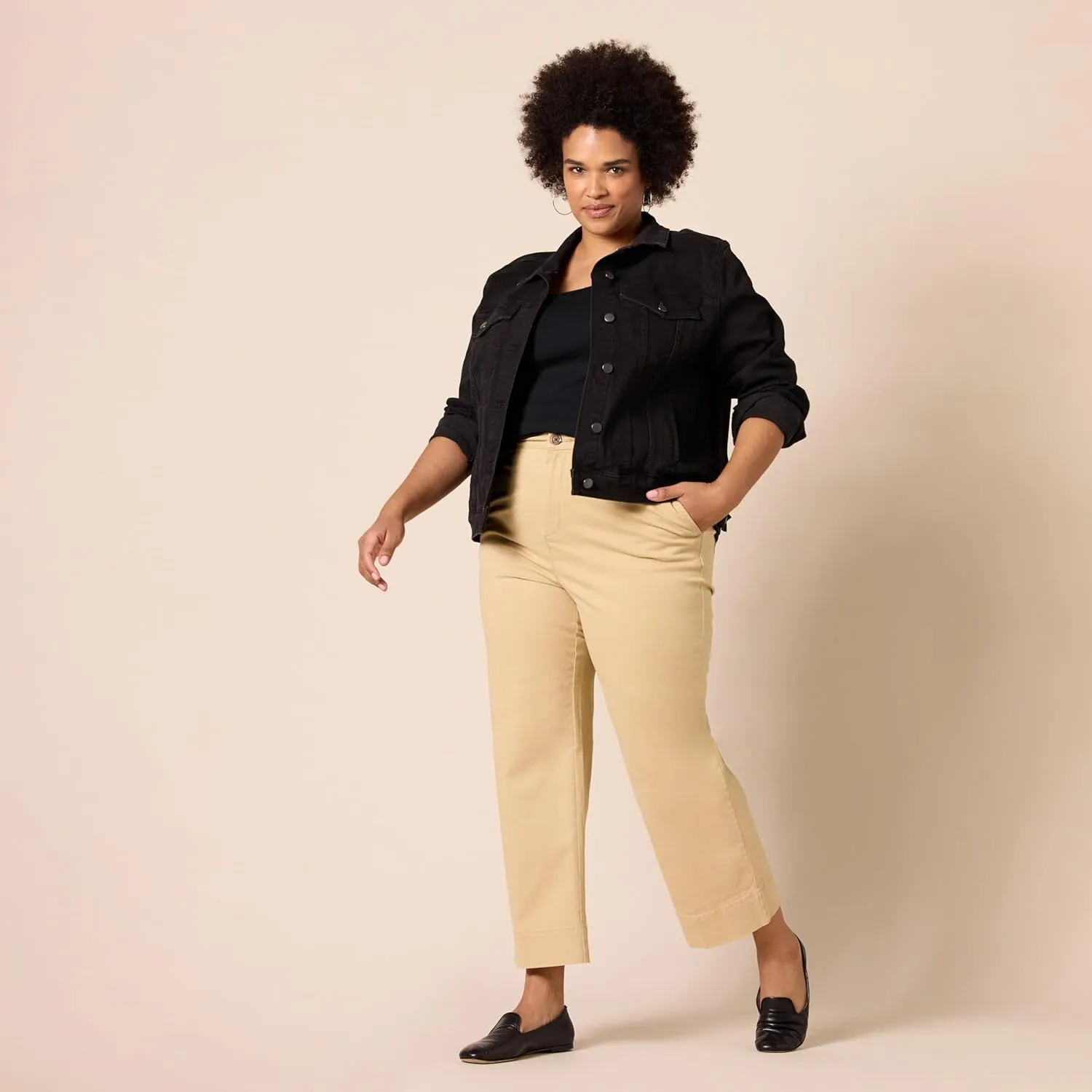 Amazon Essentials Women's High-Rise Slim-Fit Ankle-Length Wide-Leg Khaki Pant