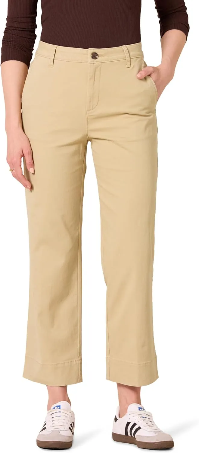 Amazon Essentials Women's High-Rise Slim-Fit Ankle-Length Wide-Leg Khaki Pant