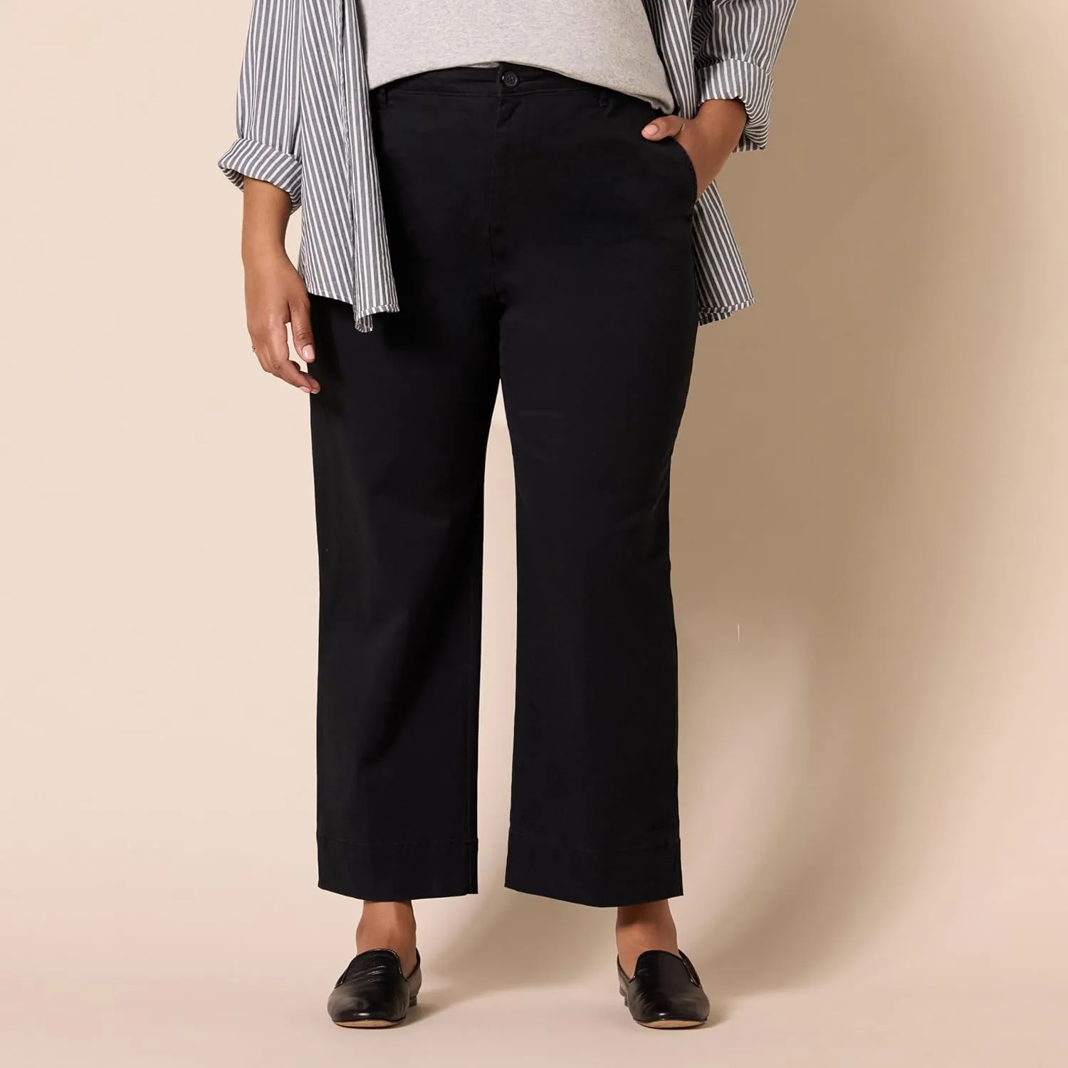 Amazon Essentials Women's High-Rise Slim-Fit Ankle-Length Wide-Leg Khaki Pant