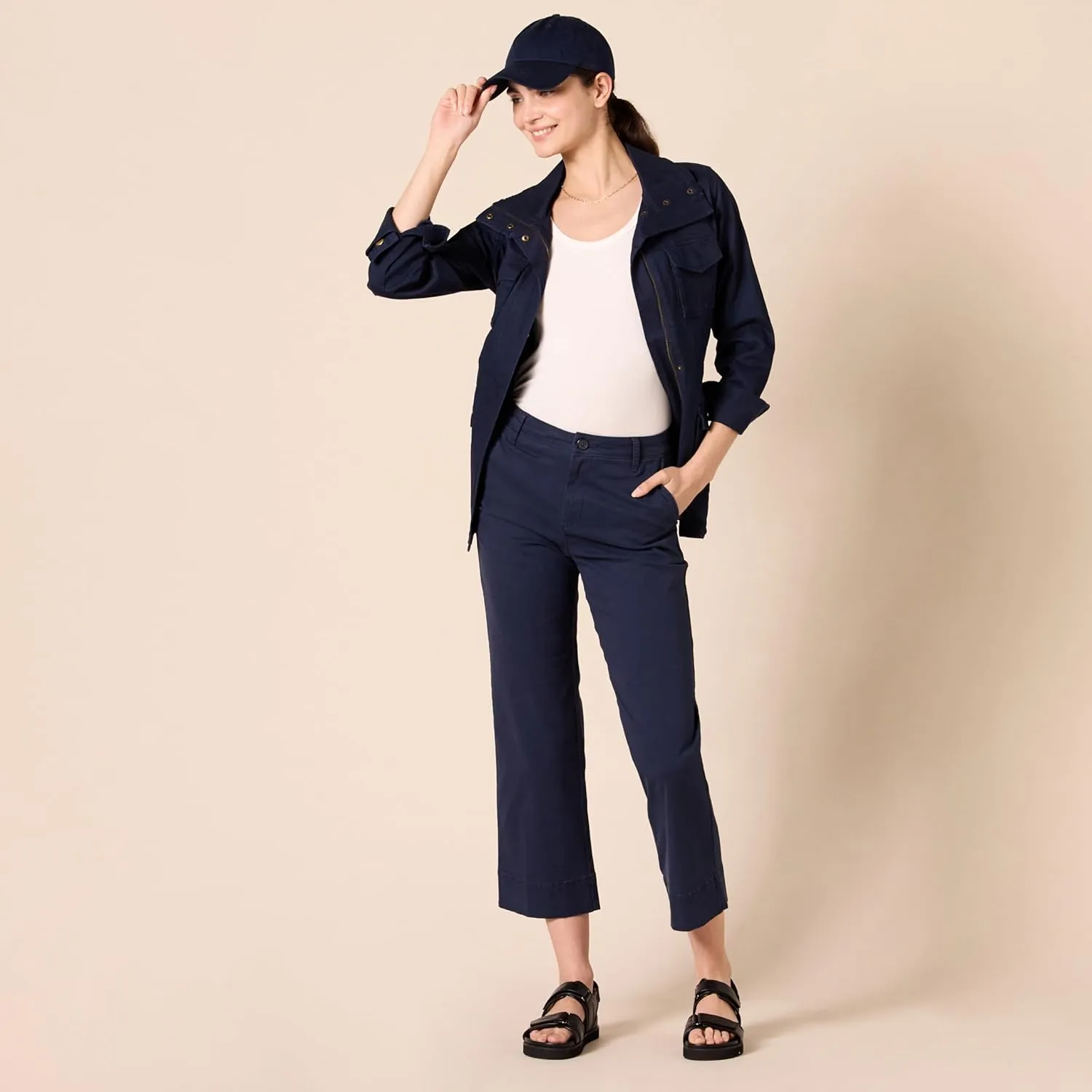 Amazon Essentials Women's High-Rise Slim-Fit Ankle-Length Wide-Leg Khaki Pant