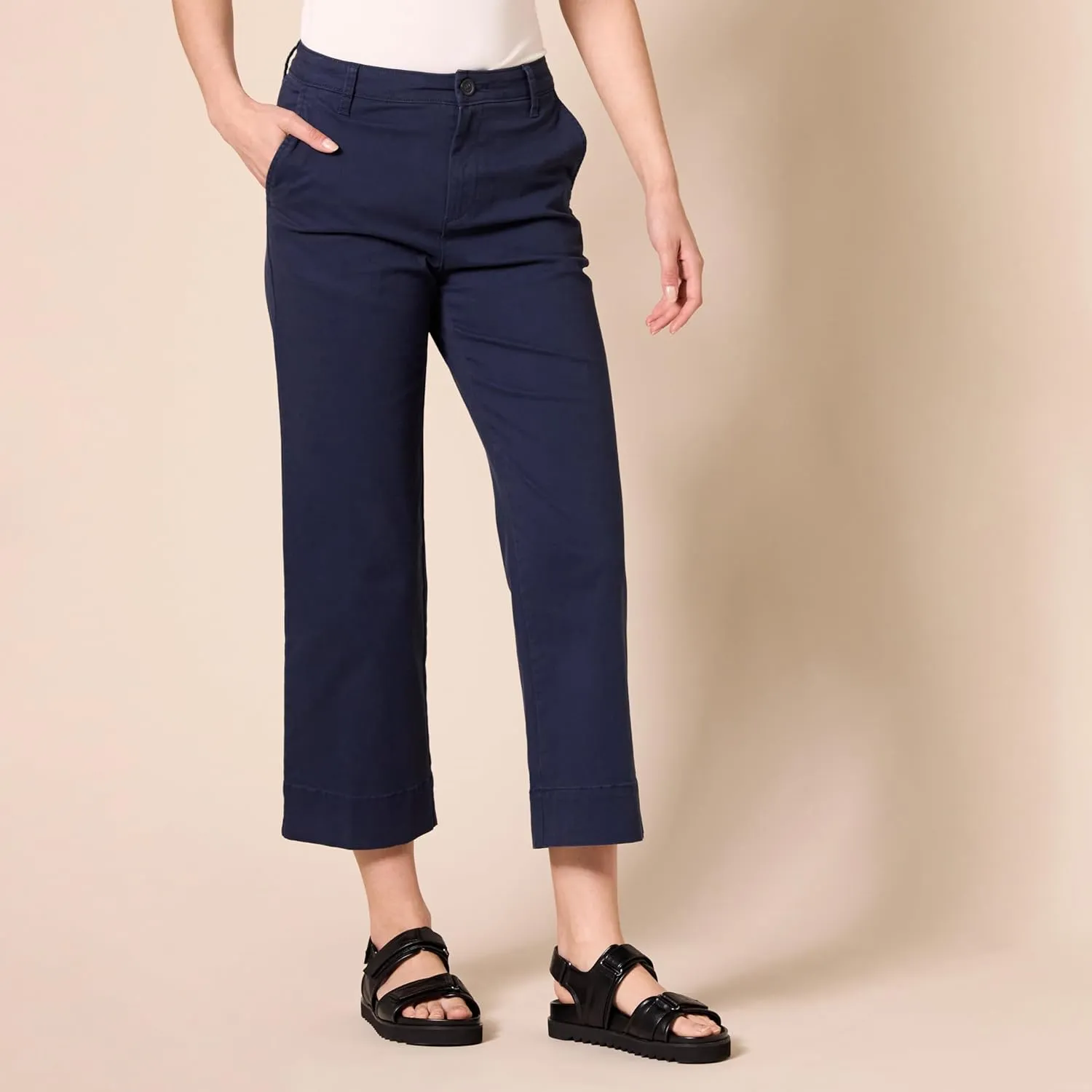 Amazon Essentials Women's High-Rise Slim-Fit Ankle-Length Wide-Leg Khaki Pant