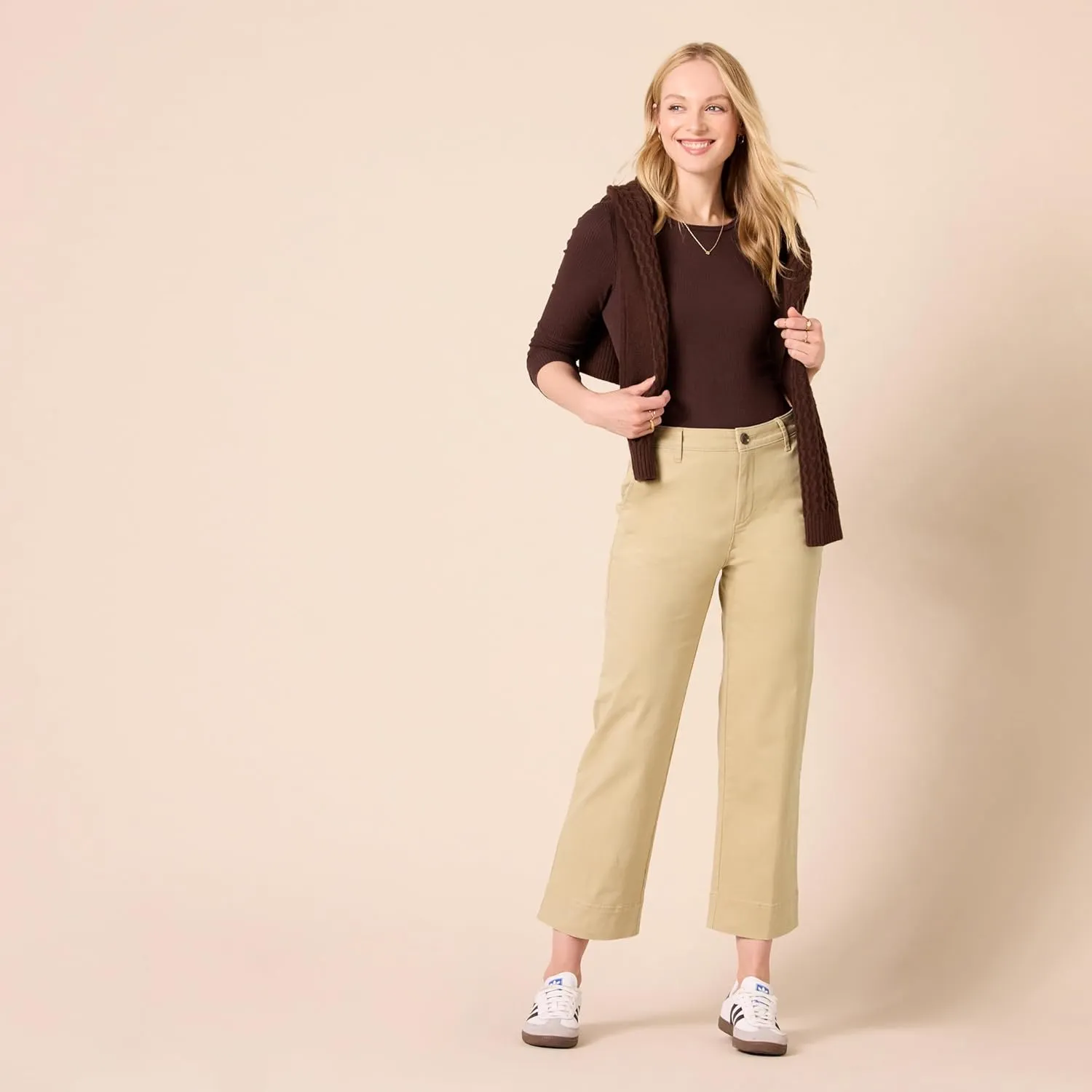 Amazon Essentials Women's High-Rise Slim-Fit Ankle-Length Wide-Leg Khaki Pant