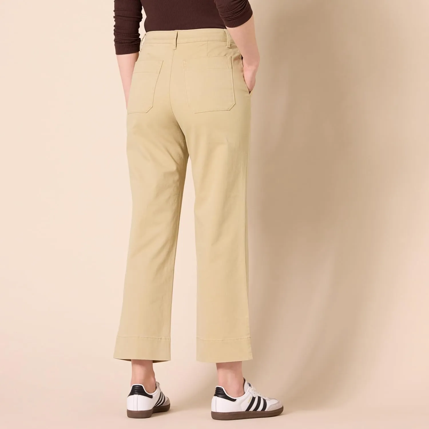 Amazon Essentials Women's High-Rise Slim-Fit Ankle-Length Wide-Leg Khaki Pant