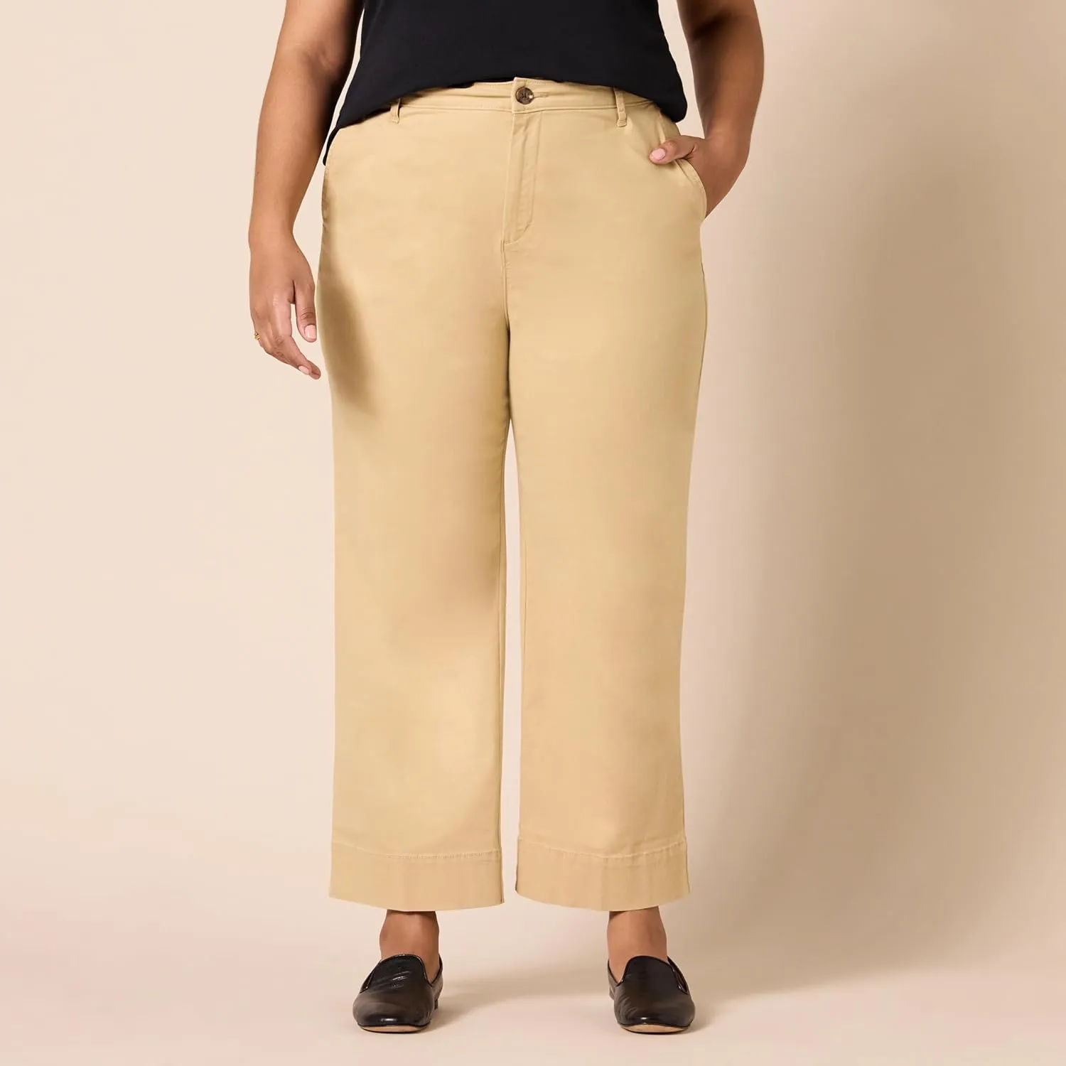 Amazon Essentials Women's High-Rise Slim-Fit Ankle-Length Wide-Leg Khaki Pant
