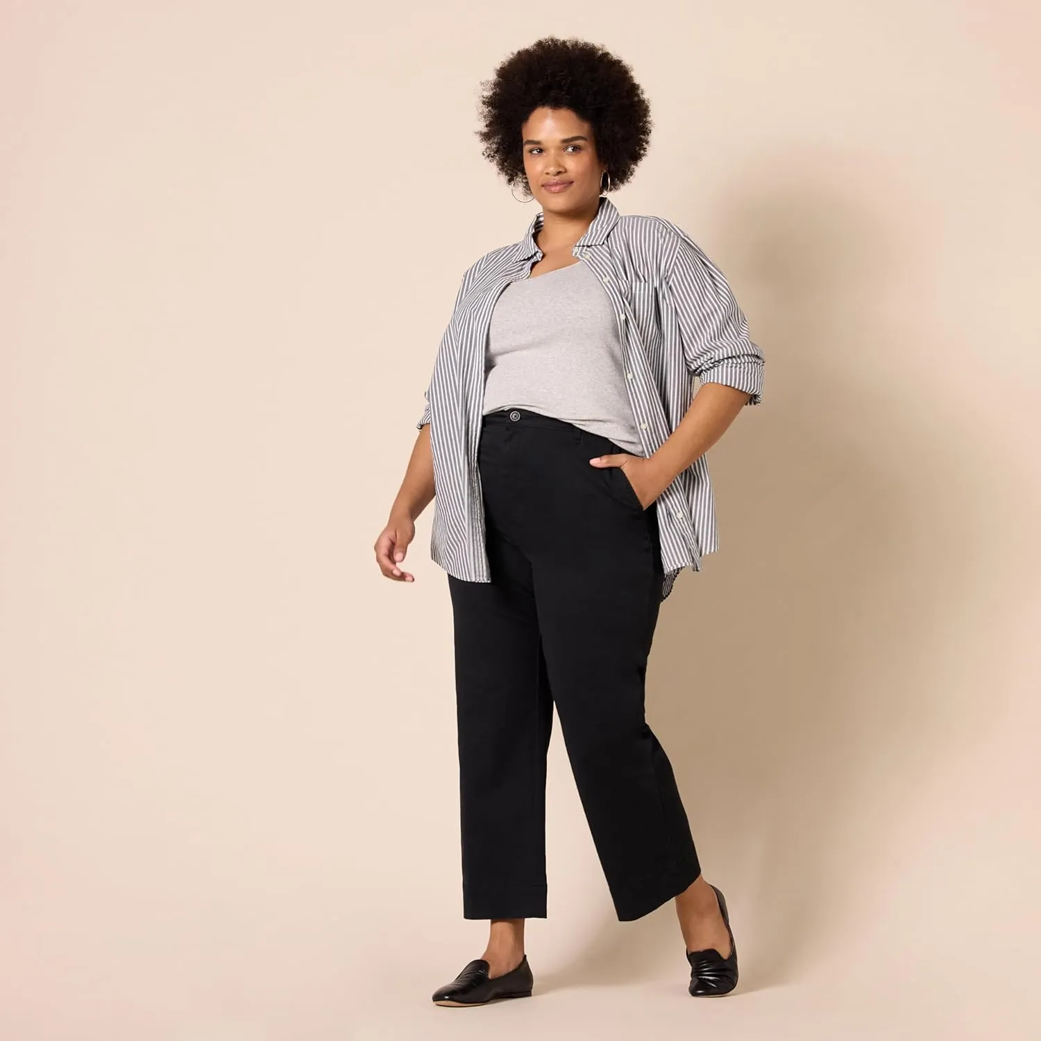 Amazon Essentials Women's High-Rise Slim-Fit Ankle-Length Wide-Leg Khaki Pant