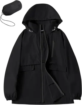Avoogue Rain Jacket Women with Hooded Lightweight Waterproof Raincoats Packable Zipper Pockets Windbreakers