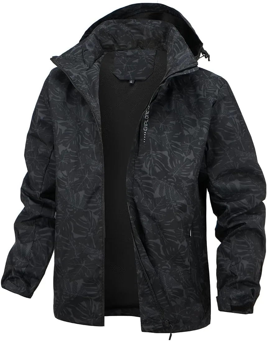 Chaos World Men's Rain Jacket With Hood Windbreaker Lightweight Waterproof Raincoat Trench Coat Camping Gear