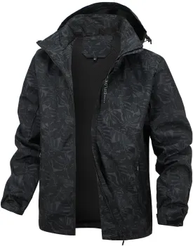 Chaos World Men's Rain Jacket With Hood Windbreaker Lightweight Waterproof Raincoat Trench Coat Camping Gear
