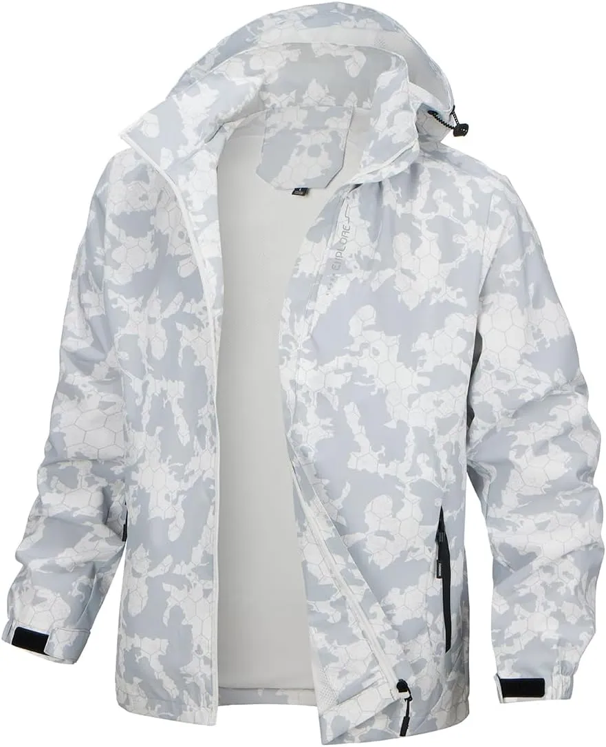 Chaos World Men's Rain Jacket With Hood Windbreaker Lightweight Waterproof Raincoat Trench Coat Camping Gear