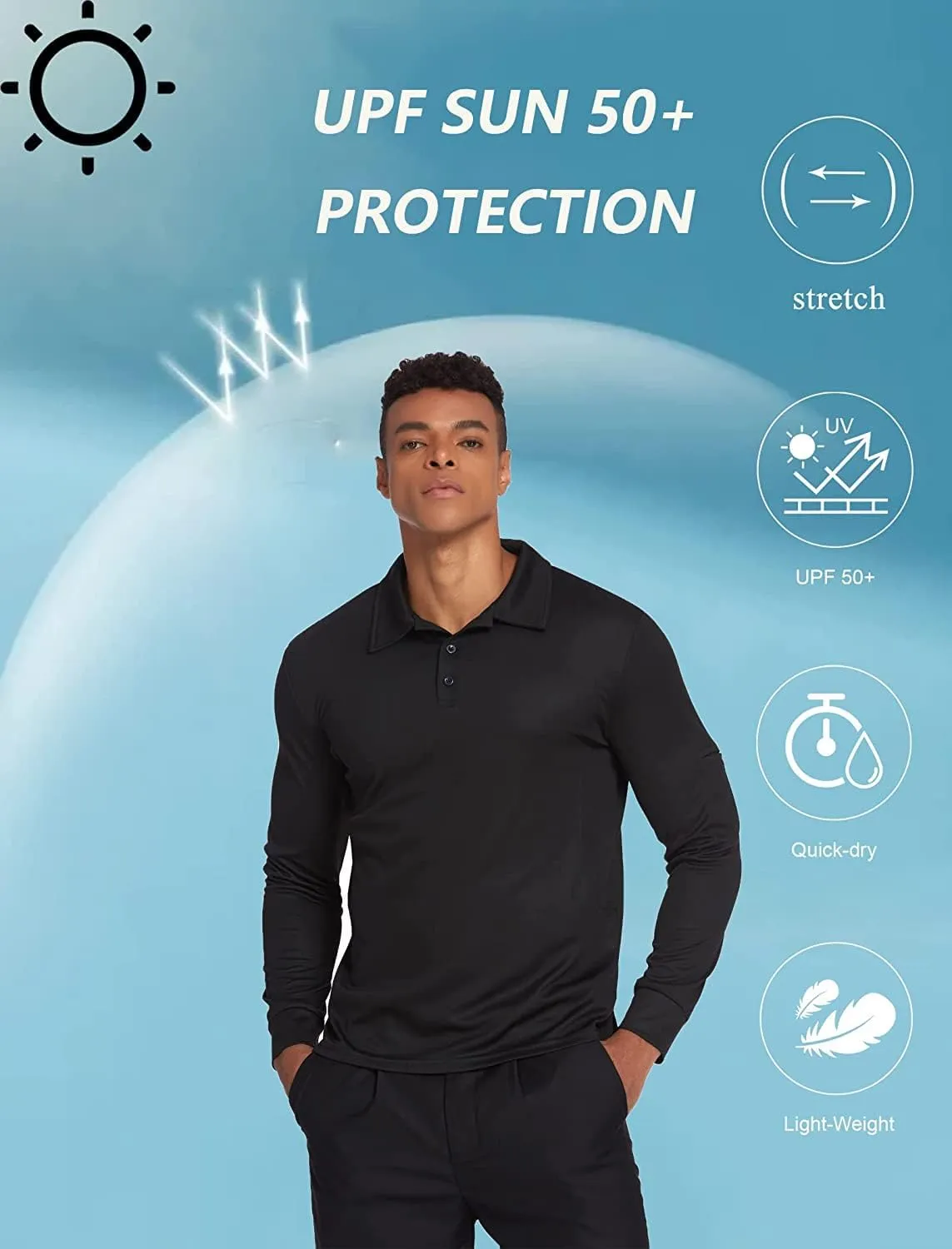 Deyeek Men's Polo Shirts Long Sleeve Golf Polo Shirts for Men Quick Dry UPF 50  Sun Protection Polos Casual Collared Shirts