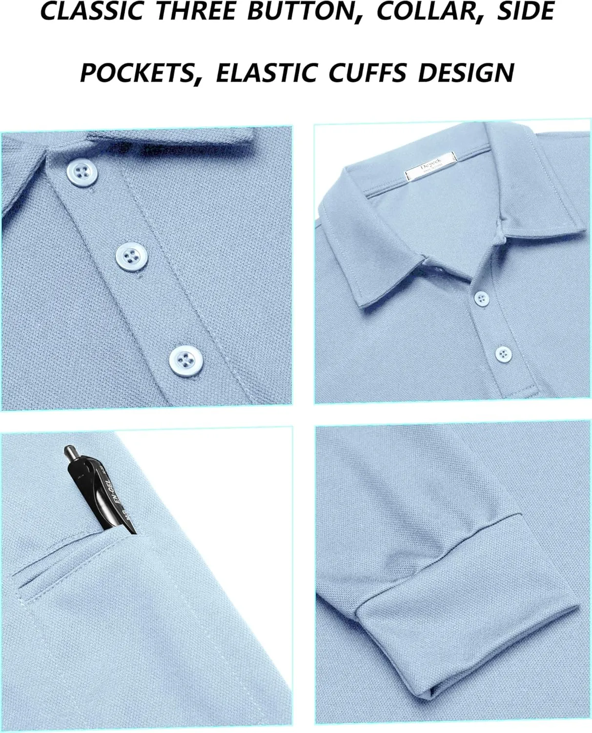 Deyeek Men's Polo Shirts Long Sleeve Golf Polo Shirts for Men Quick Dry UPF 50  Sun Protection Polos Casual Collared Shirts