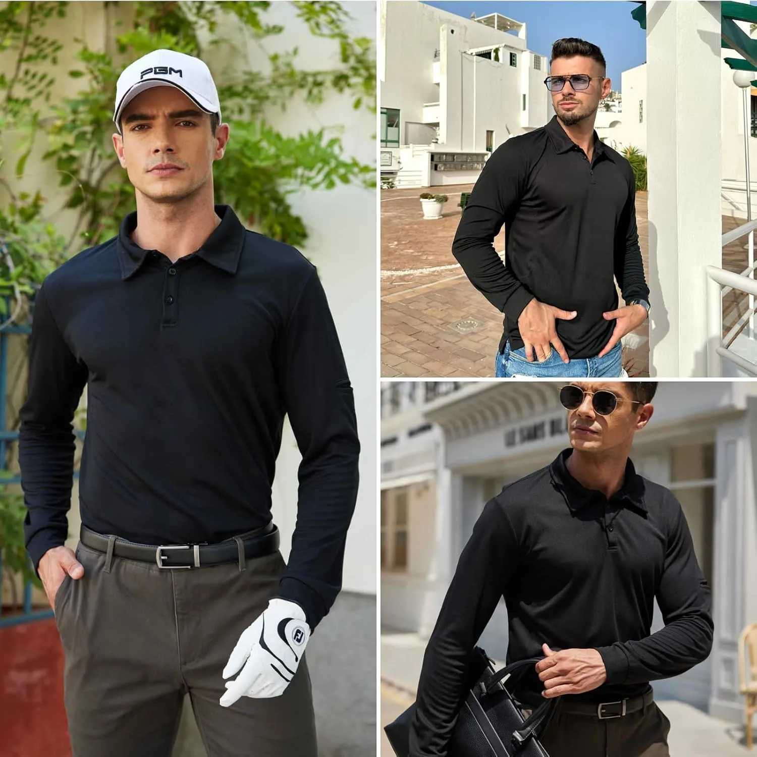 Deyeek Men's Polo Shirts Long Sleeve Golf Polo Shirts for Men Quick Dry UPF 50  Sun Protection Polos Casual Collared Shirts