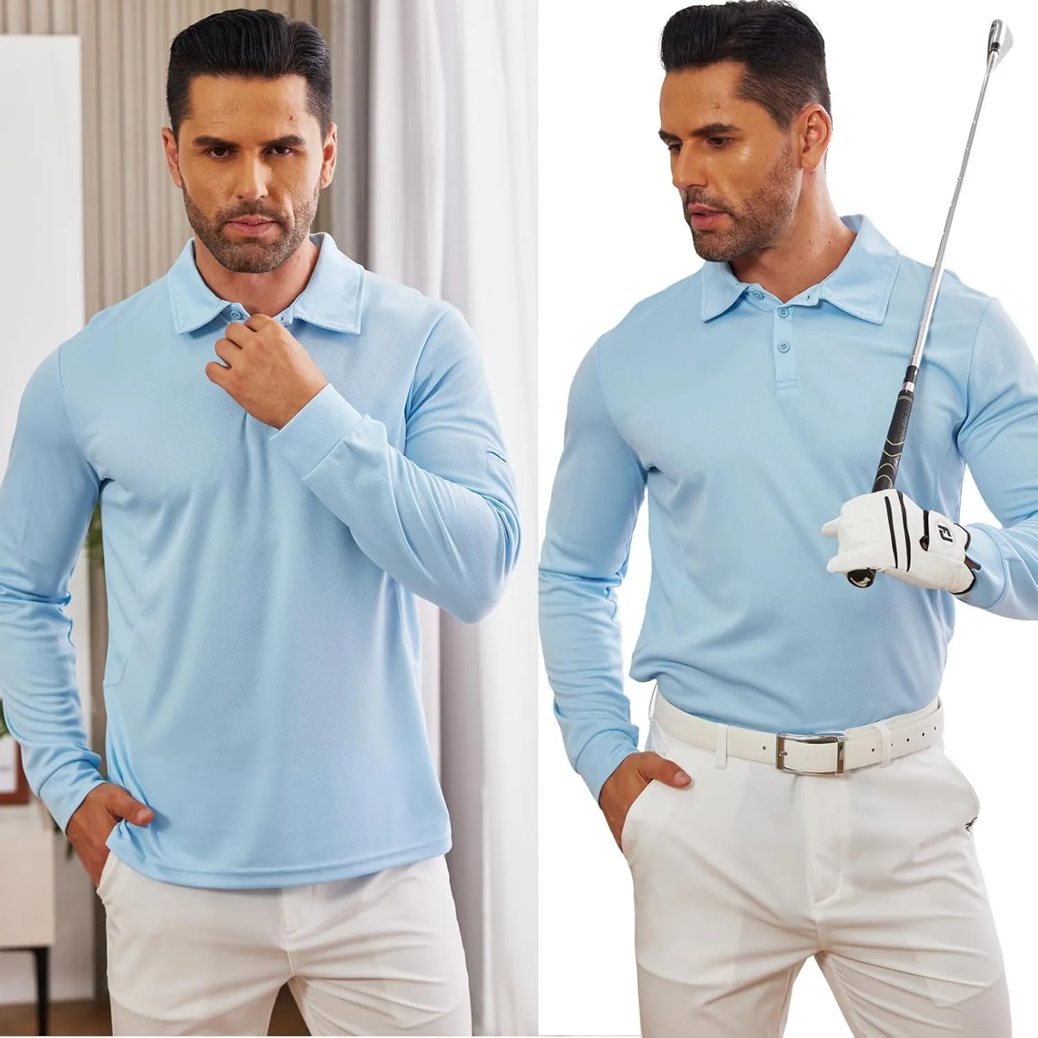 Deyeek Men's Polo Shirts Long Sleeve Golf Polo Shirts for Men Quick Dry UPF 50  Sun Protection Polos Casual Collared Shirts