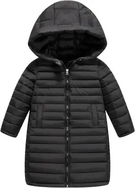 Girls Boys Solid Padded Long Jacket Coat Water esistant Warm Parka Puffer Jacket with Winter Jacket for Toddler Girl