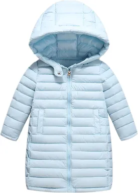 Girls Boys Solid Padded Long Jacket Coat Water esistant Warm Parka Puffer Jacket with Winter Jacket for Toddler Girl