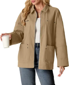 Lepunuo Women's Oversized Casual Jackets Zip Up Long Sleeve Military Utility Anorak Coat Fall Fashion 2024 Trendy Outwear