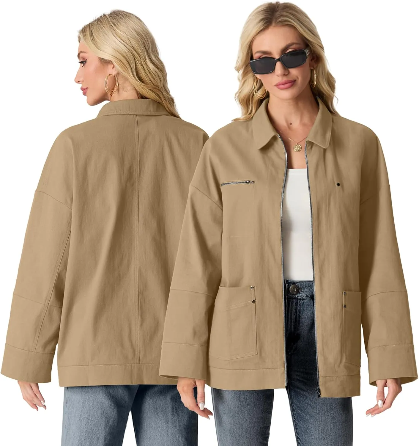Lepunuo Women's Oversized Casual Jackets Zip Up Long Sleeve Military Utility Anorak Coat Fall Fashion 2024 Trendy Outwear
