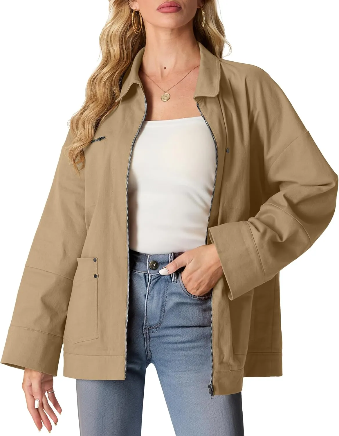 Lepunuo Women's Oversized Casual Jackets Zip Up Long Sleeve Military Utility Anorak Coat Fall Fashion 2024 Trendy Outwear
