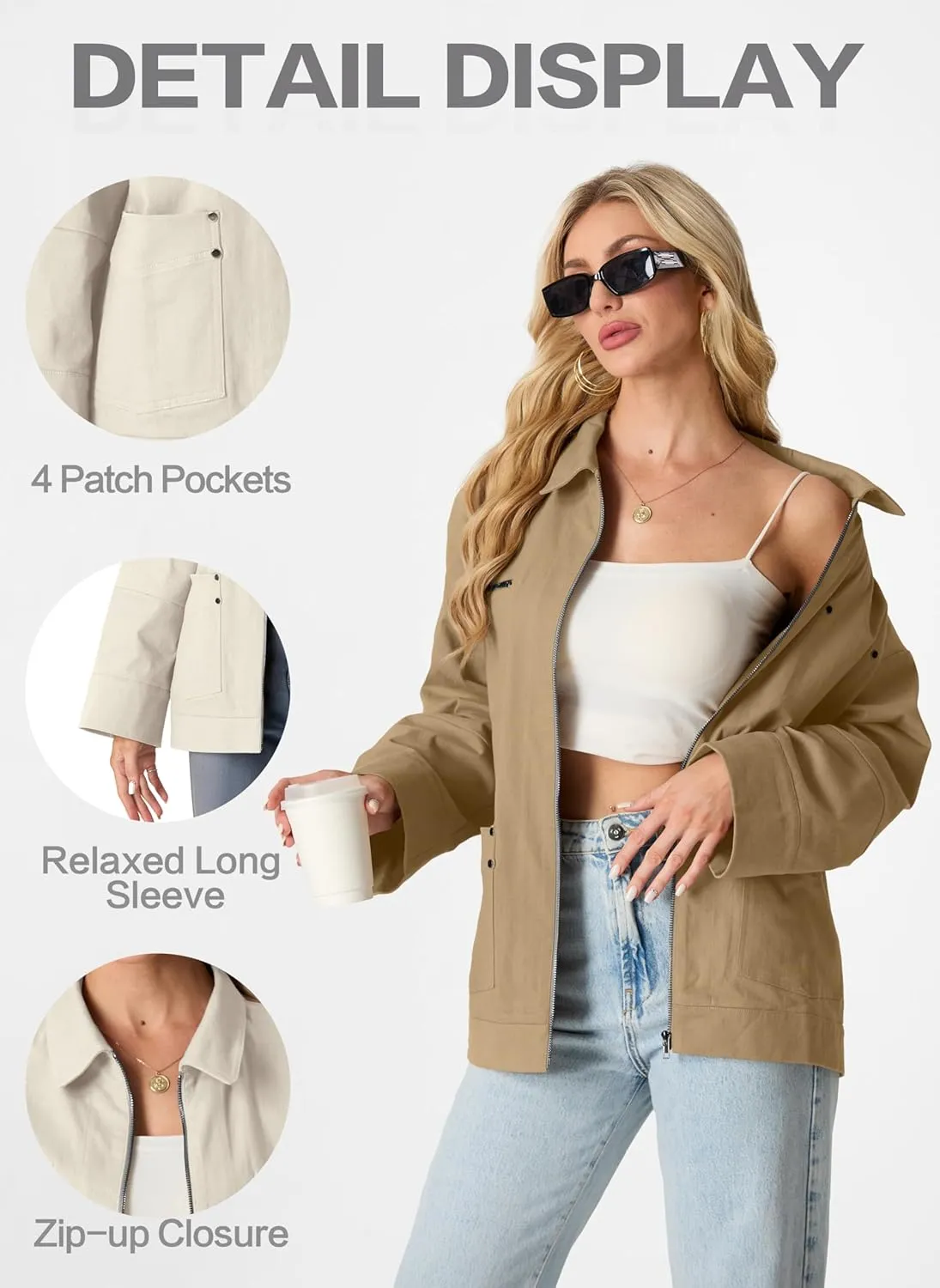 Lepunuo Women's Oversized Casual Jackets Zip Up Long Sleeve Military Utility Anorak Coat Fall Fashion 2024 Trendy Outwear