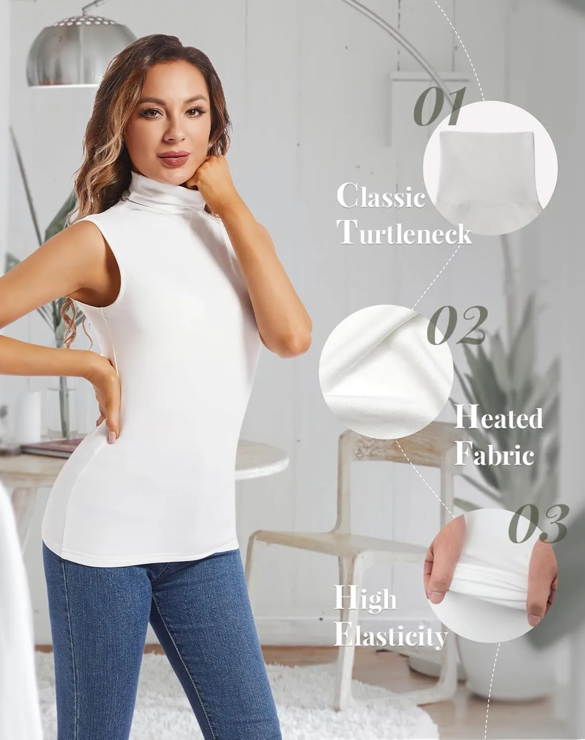 MANCYFIT Thermal Tank Top for Women Cold Weather Sleeveless Thermal Underwear Fleece Lined Shirt Turtleneck Warm Camisoles