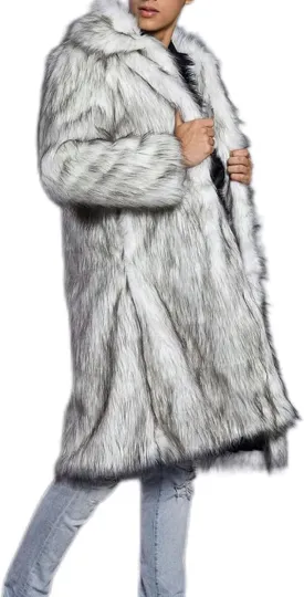 Men's Faux Fur Coat Winter Long Faux Fur Fluffy Cardigan Jacket Overcoat Warm Thick Soft Open Front Jacket Outerwear