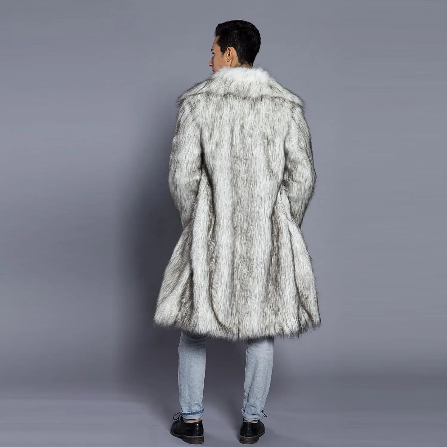 Men's Faux Fur Coat Winter Long Faux Fur Fluffy Cardigan Jacket Overcoat Warm Thick Soft Open Front Jacket Outerwear