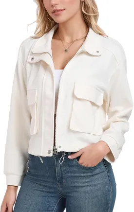 MISS MOLY Women Cropped Shacket Jacket Zip Up Military Casual Bomber Jacket Oversized Utility Anorak Coat with Pockets
