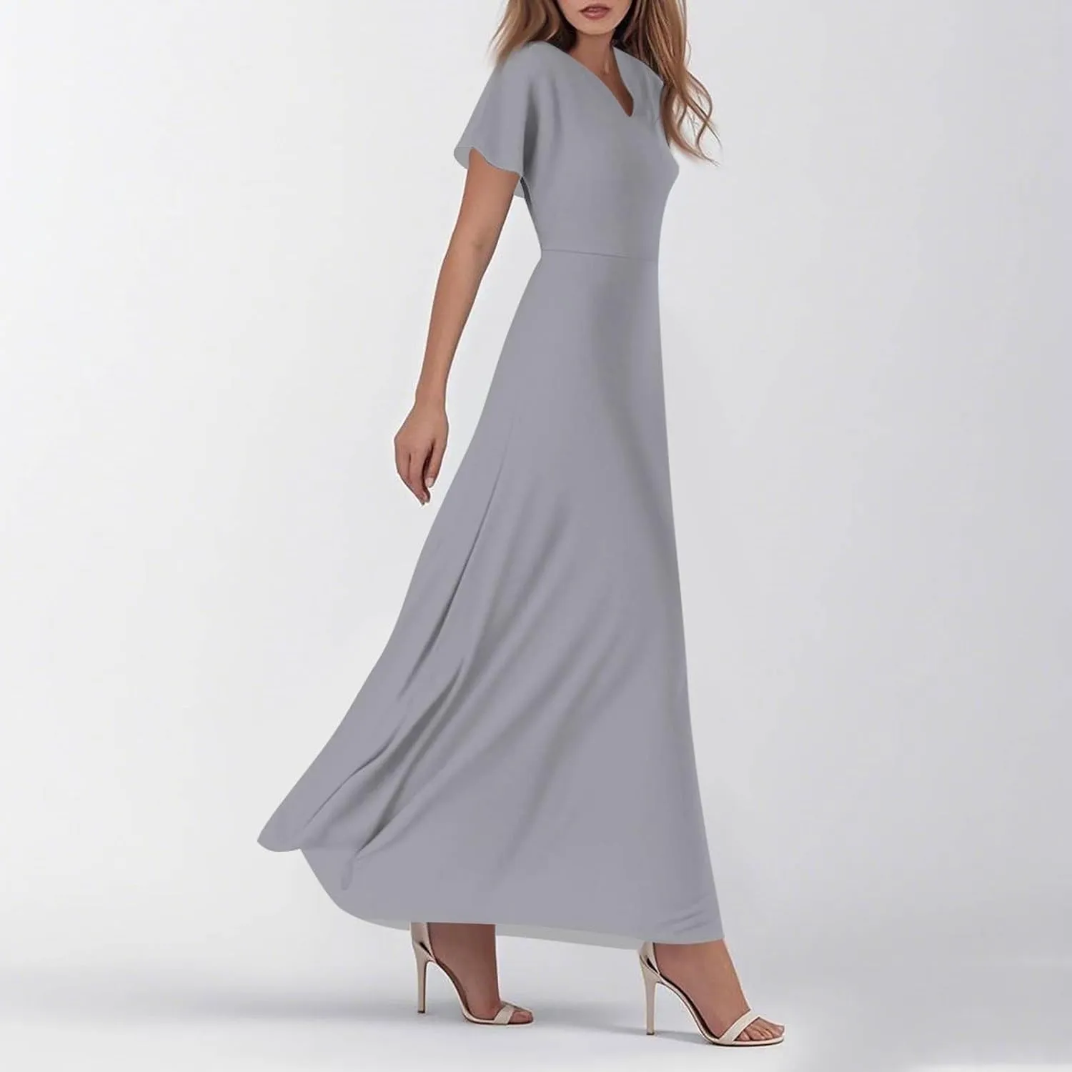 NBXNZWF Summer Dresses for Women 2025 Ruffle Short Sleeve V Neck Maxi Dress Flowy Beach Vacation Casual Dresses