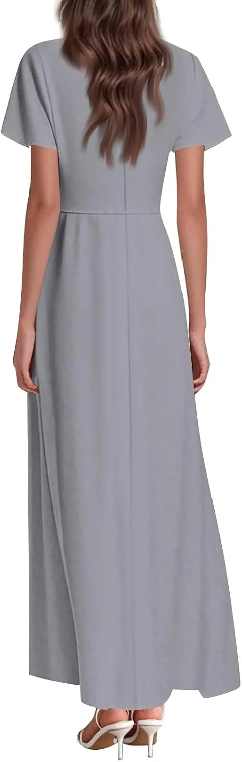 NBXNZWF Summer Dresses for Women 2025 Ruffle Short Sleeve V Neck Maxi Dress Flowy Beach Vacation Casual Dresses