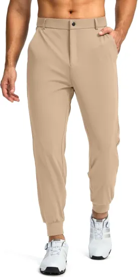 Pudolla Mens Golf Joggers Pants with 3 Pockets Slim Fit Stretch Sweatpants Running Travel Dress Work Pants(Light Khaki M