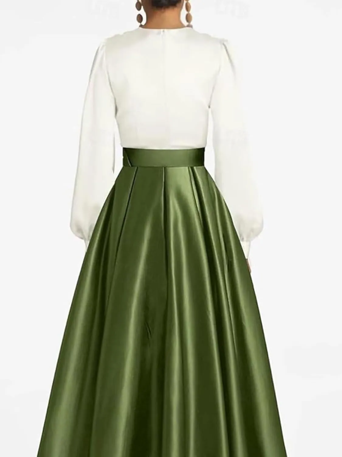 Satin Tea Length Prom Dresses for Women Long Sleeves Elegant Evening Gown A Line Wedding Guest Dress with Pocktes