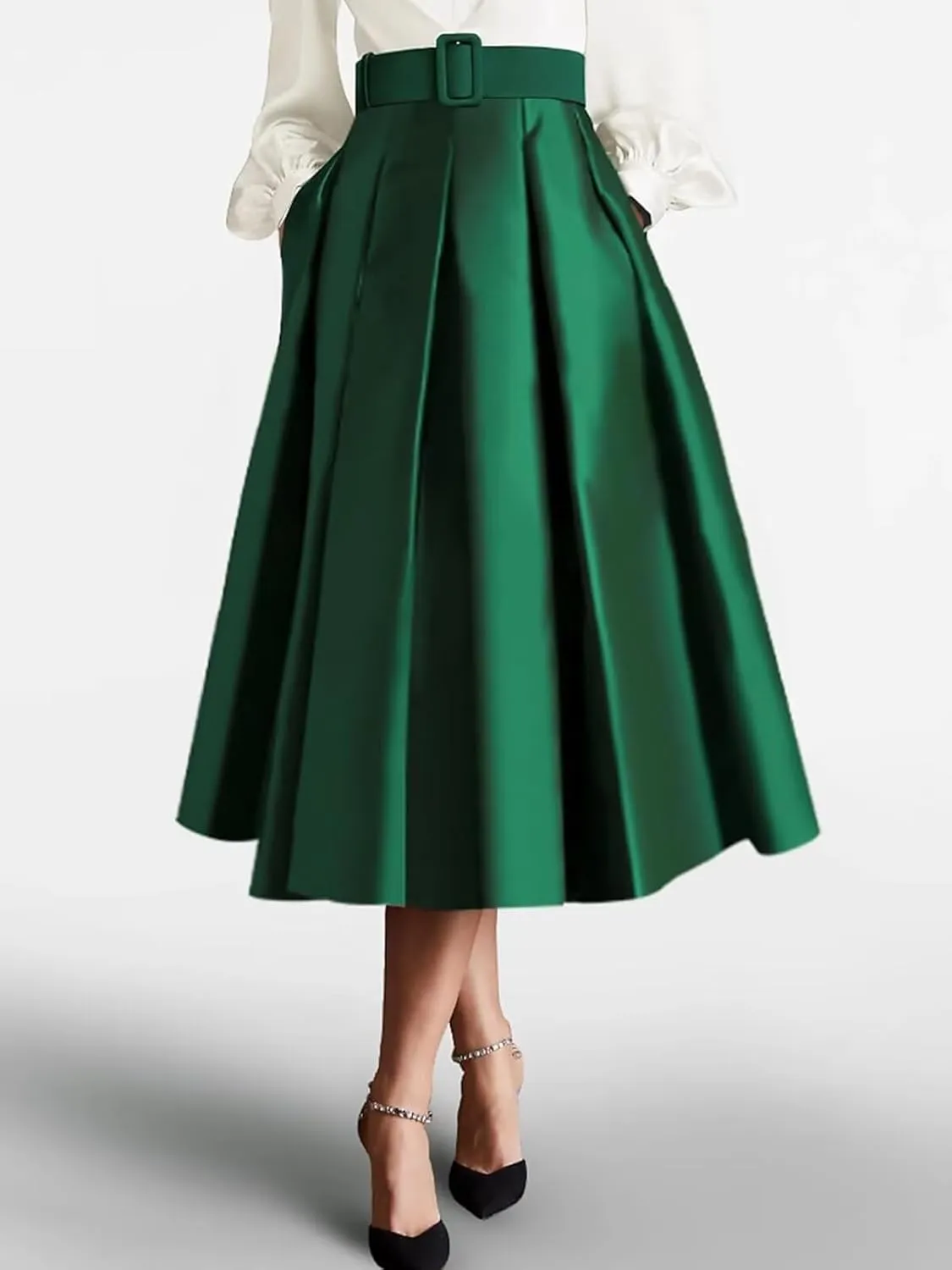 Satin Tea Length Prom Dresses for Women Long Sleeves Elegant Evening Gown A Line Wedding Guest Dress with Pocktes