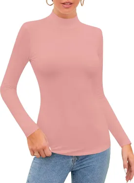 SHEIUGU Womens Long Sleeve Sleeveless Mock Turtle Neck Tops Basic Stretchy Fitted Underwear Layer Tee Shirts