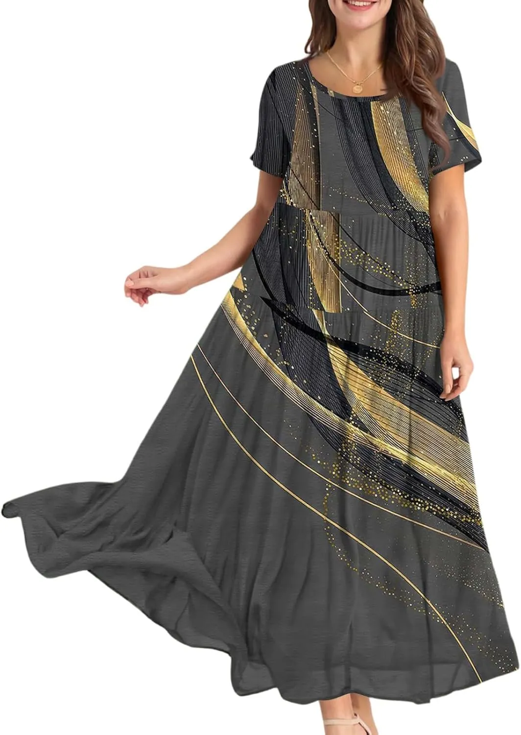Summer Dresses for Women 2025 Sundress Loose Short Sleeve Print Maxi Dresses Casual Boho Vacation Travel Dress
