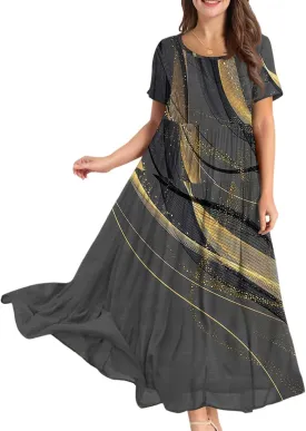 Summer Dresses for Women 2025 Sundress Loose Short Sleeve Print Maxi Dresses Casual Boho Vacation Travel Dress