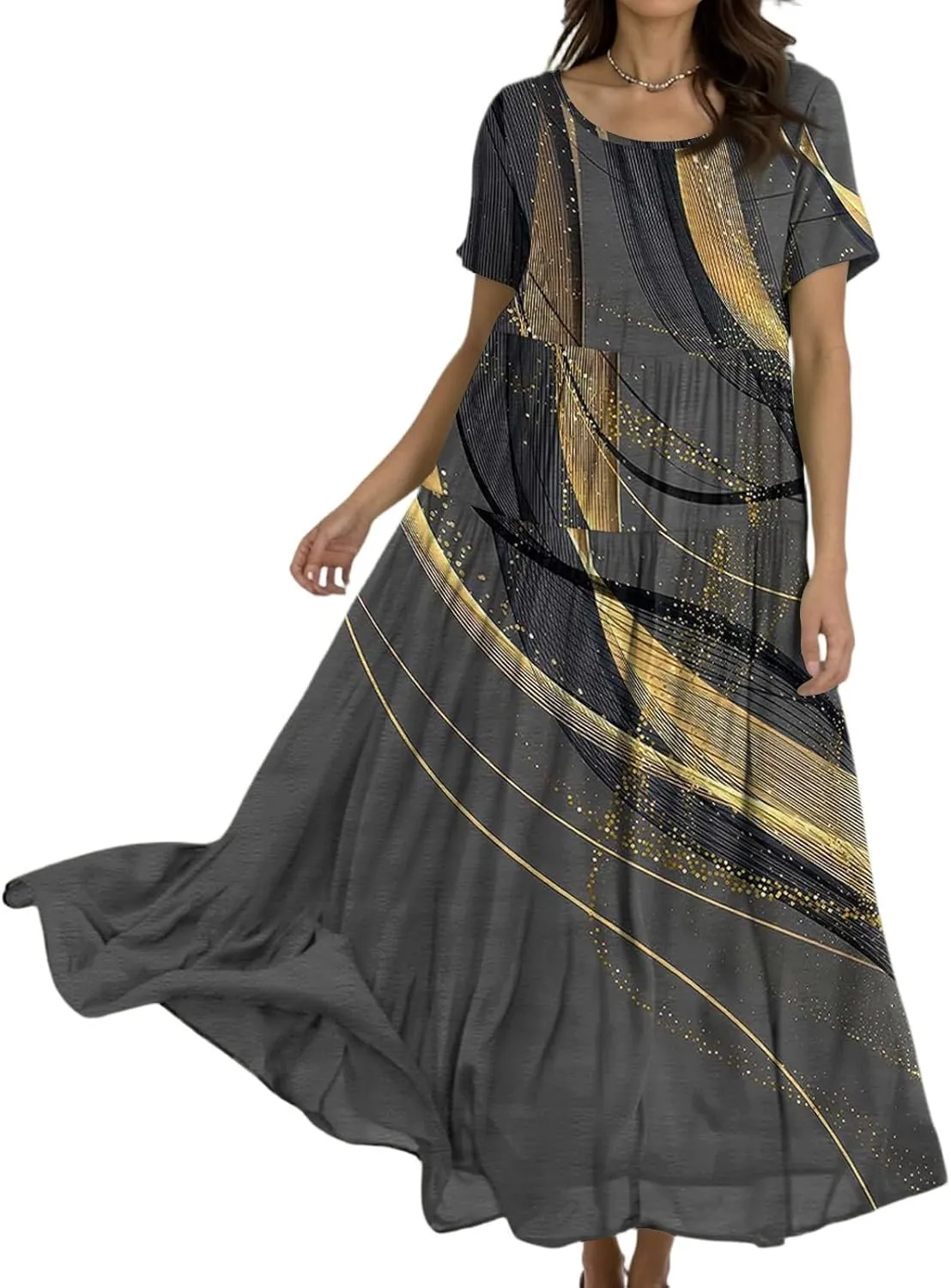 Summer Dresses for Women 2025 Sundress Loose Short Sleeve Print Maxi Dresses Casual Boho Vacation Travel Dress