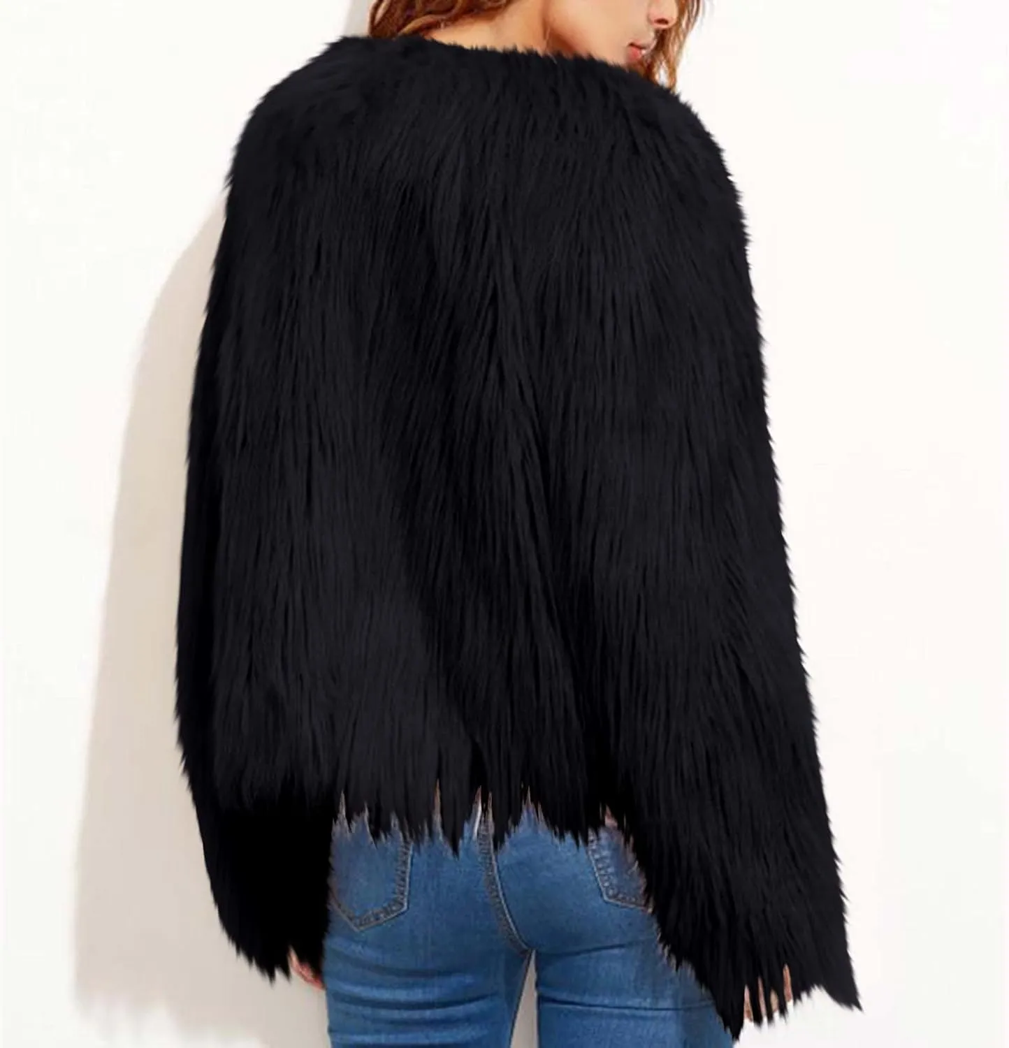 TANGNADE Faux Fur Jacket Women Cropped Plus Size Long Sleeve Open Front Winter Fleece Coat Jacket Shaggy Warm Outwear