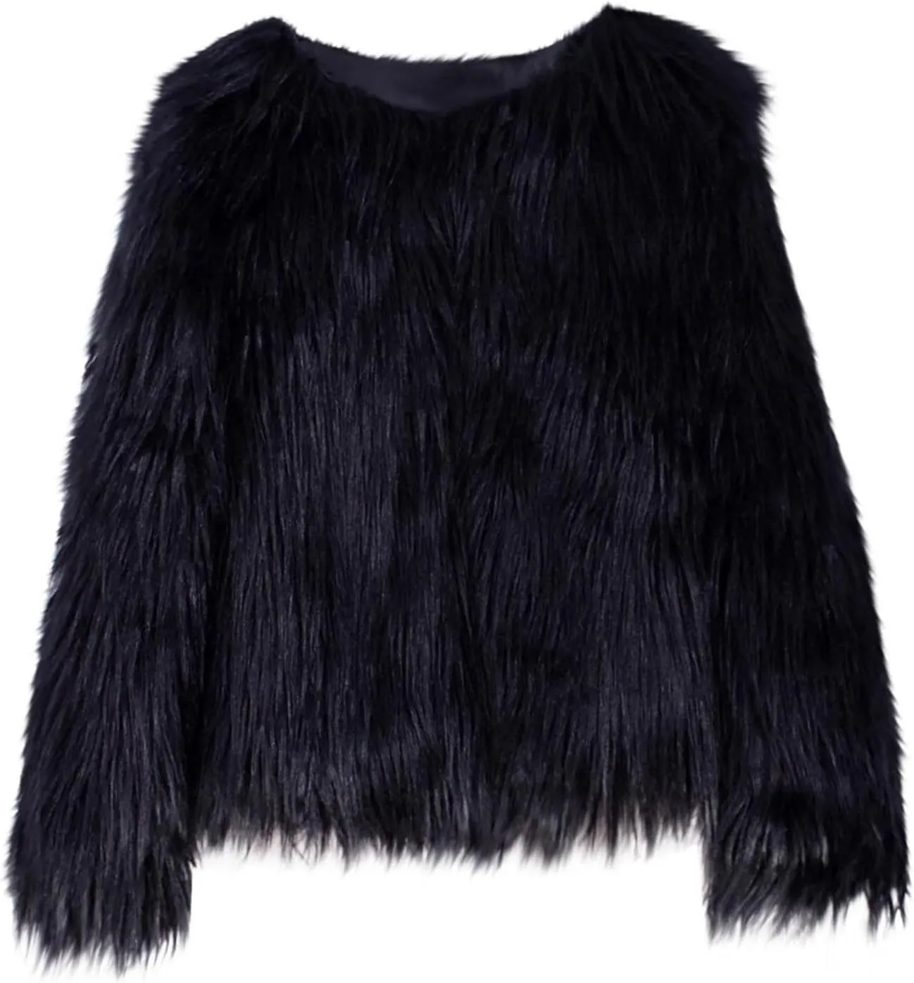 TANGNADE Faux Fur Jacket Women Cropped Plus Size Long Sleeve Open Front Winter Fleece Coat Jacket Shaggy Warm Outwear