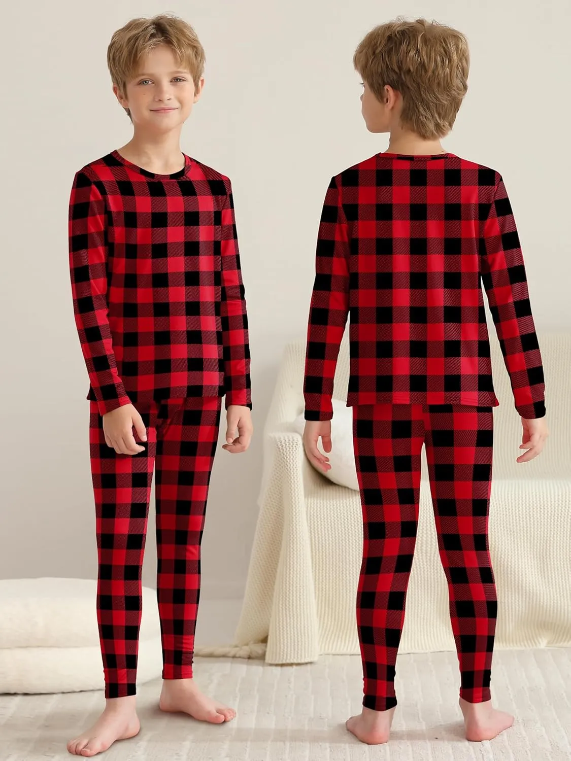 VZV Kids Thermal Underwear Set, Boys Underwear Thermals Set, Fleece Lined Base Layers Top Bottom for Skiing Cold Weather