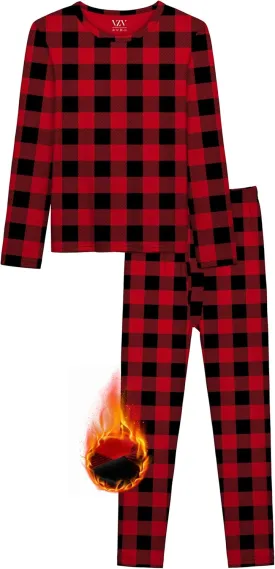VZV Kids Thermal Underwear Set, Boys Underwear Thermals Set, Fleece Lined Base Layers Top Bottom for Skiing Cold Weather